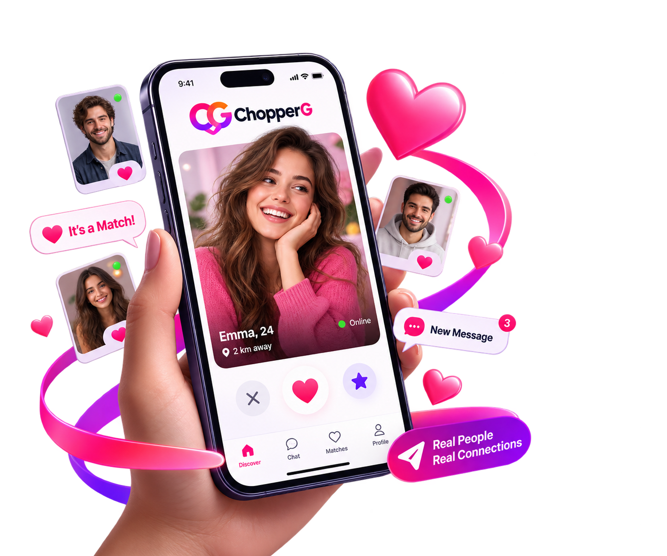 ChopperG app feature previews on mobile devices